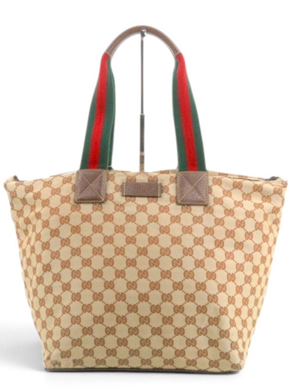 Gucci Sherry Line Shoulder Tote Bag  Beige GG Canvas Green Red Web Handles
